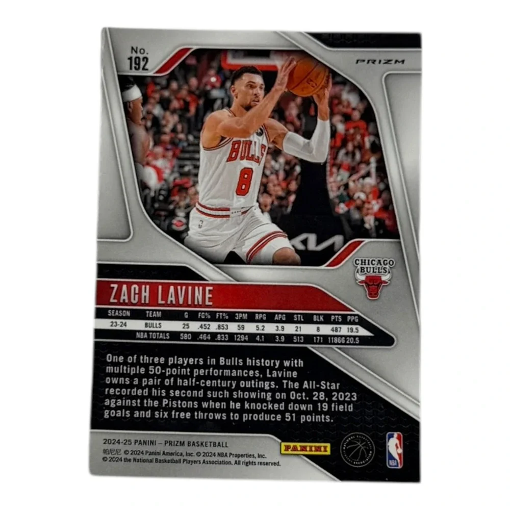 2024-25 Panini Prizm Basketball Zach LaVine Pink Ice Prizm Chicago Bulls No‎ 192 - Picture 2 of 2